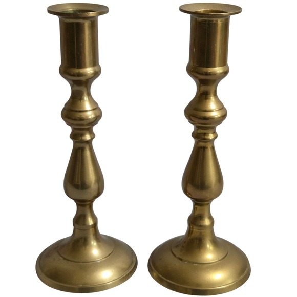 Vintage 7.25" Brass Candlestick Holders Set of 2 Taper Candle Holders Home Decor - Picture 1 of 6